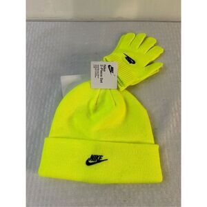 Nike gloves and hat youth fluorescent yellow new